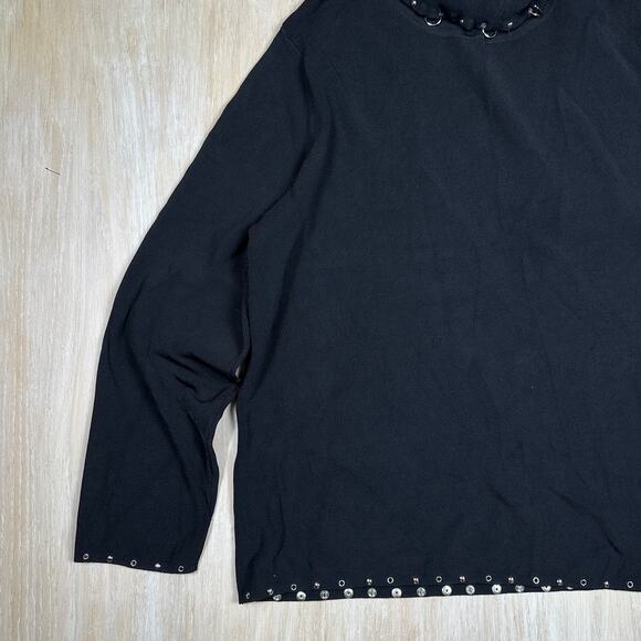 Colour Works Black Chain Punk Edgy Turtleneck Gothic Bold Pullover Sweater 2X - Picture 5 of 14